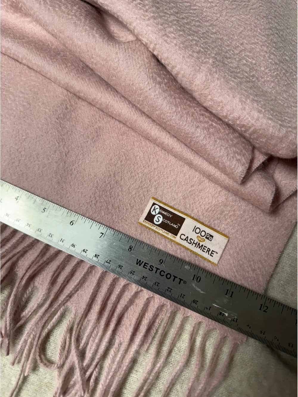 Kennedy Scotland 100% Cashmere Scarf Blush Pink 65” x 12” Fringe